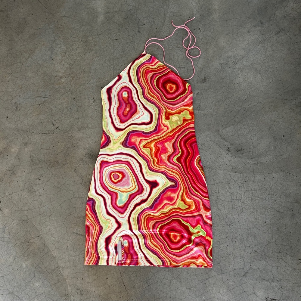 Vibrant Geode Swirl Mini Halter Dress ✌️